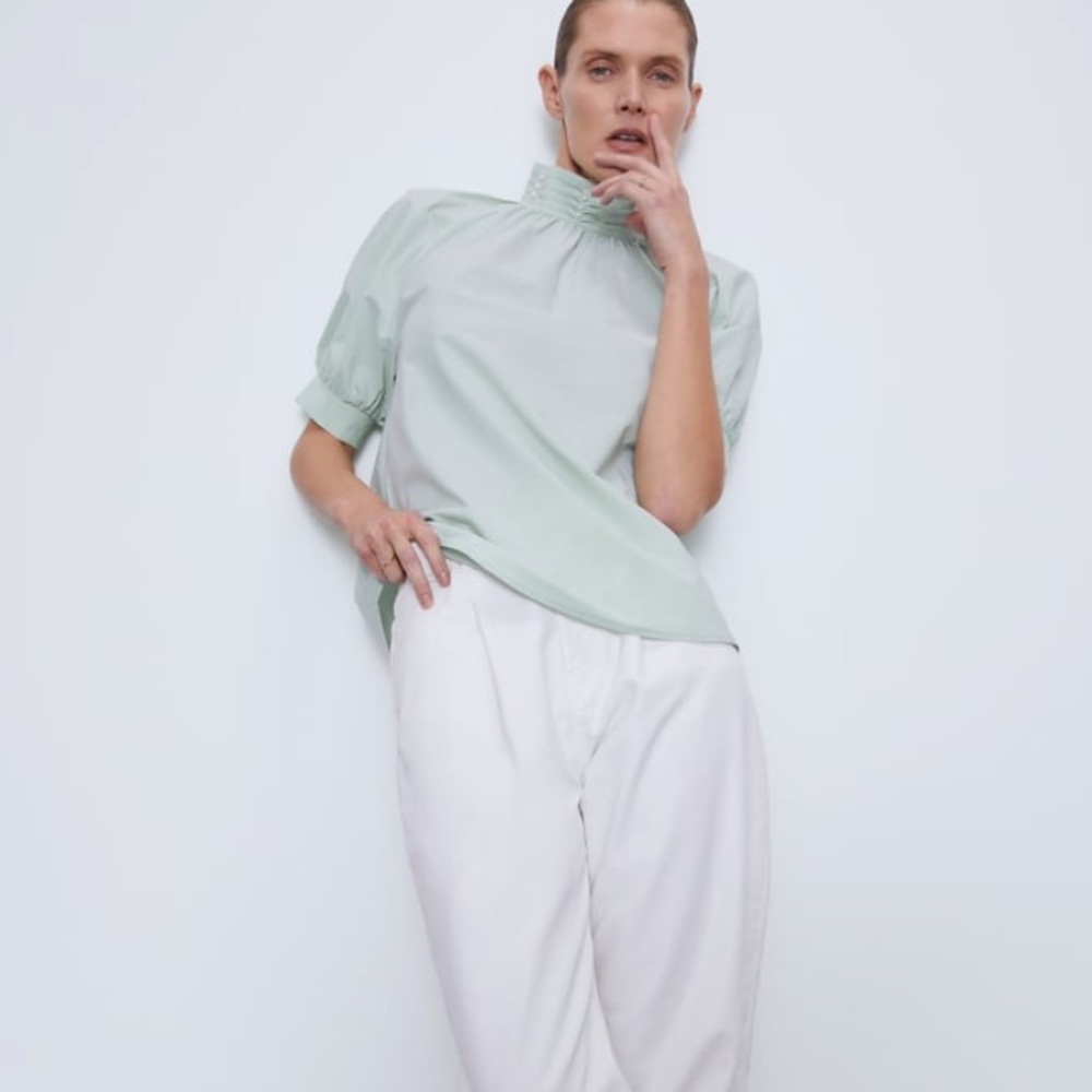Zara pearl poplin blouse